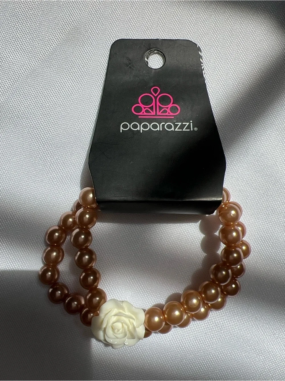 paparazzi Bronze Pearl Double-Strand Bracelet with Cream Rose